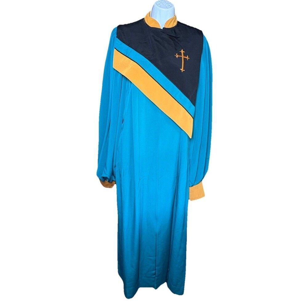 Vintage Murphy Robe Choir Stole Reversible Teal Yellow Church Vestment 38x58 USA